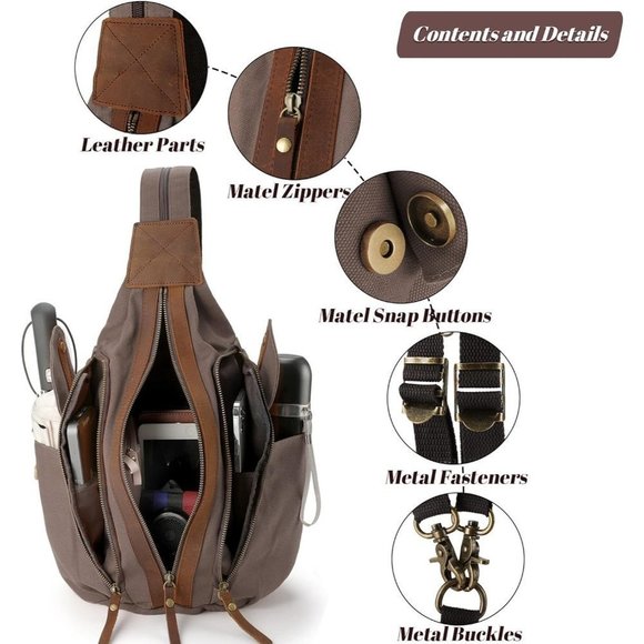 Canvas Sling Backpack Casual Crossbody   Women Men Shoulder Rucksack Daypack